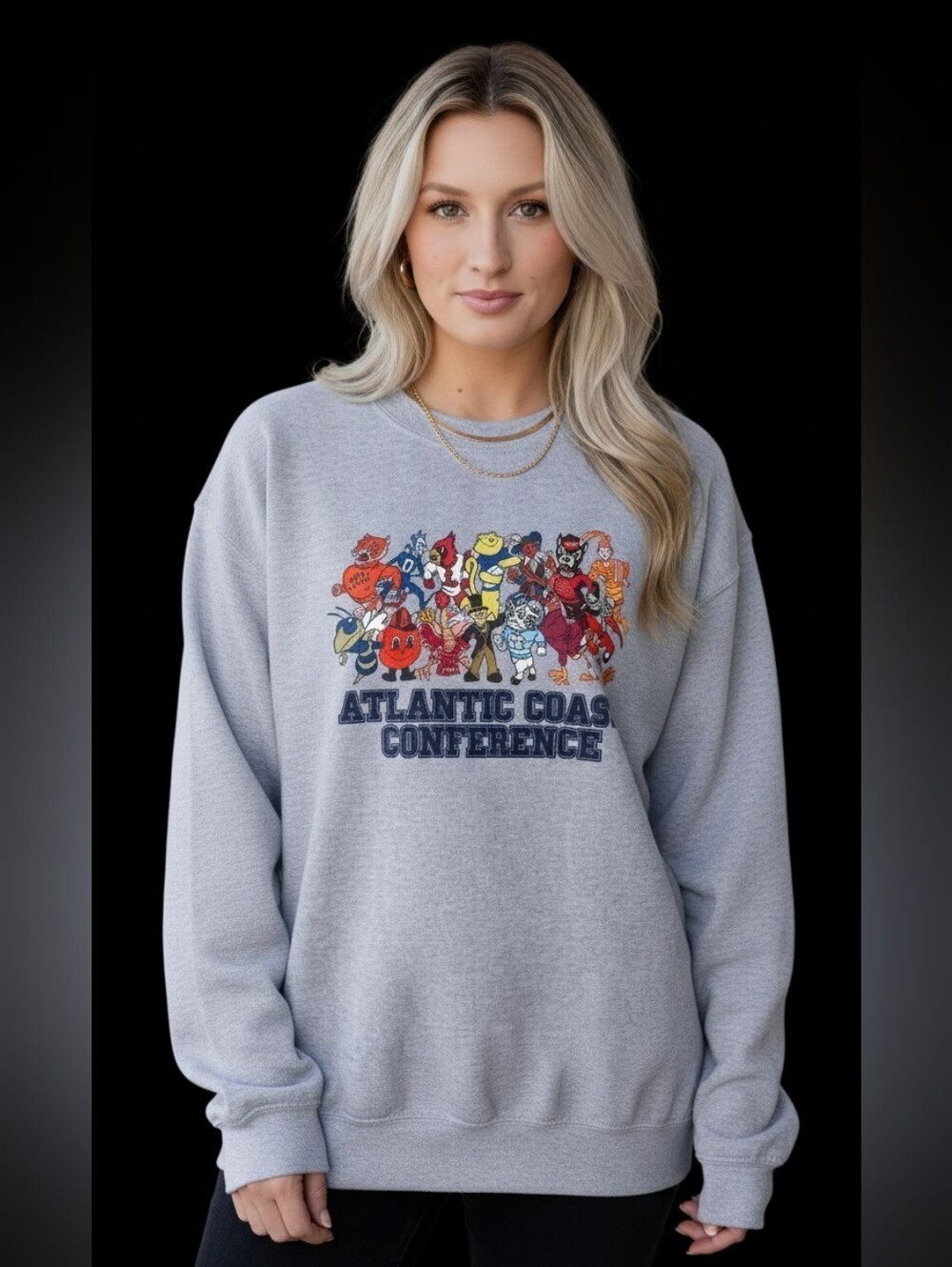 ACC Mascots Atlantic Coast Conference NCAA Sport Grey Crewneck Sweatshirt, Large